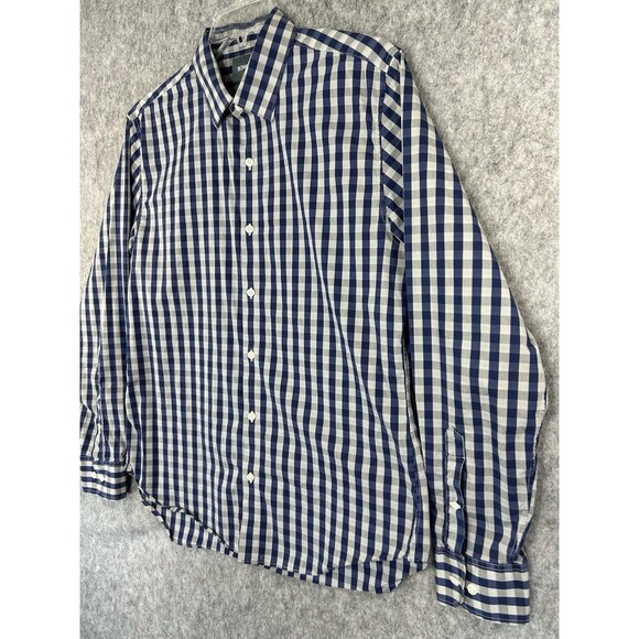 Bonobos Shirt Men Large Slim Fit Button Up Long Sleeve Gray Blue Plaid Check - Picture 2 of 10